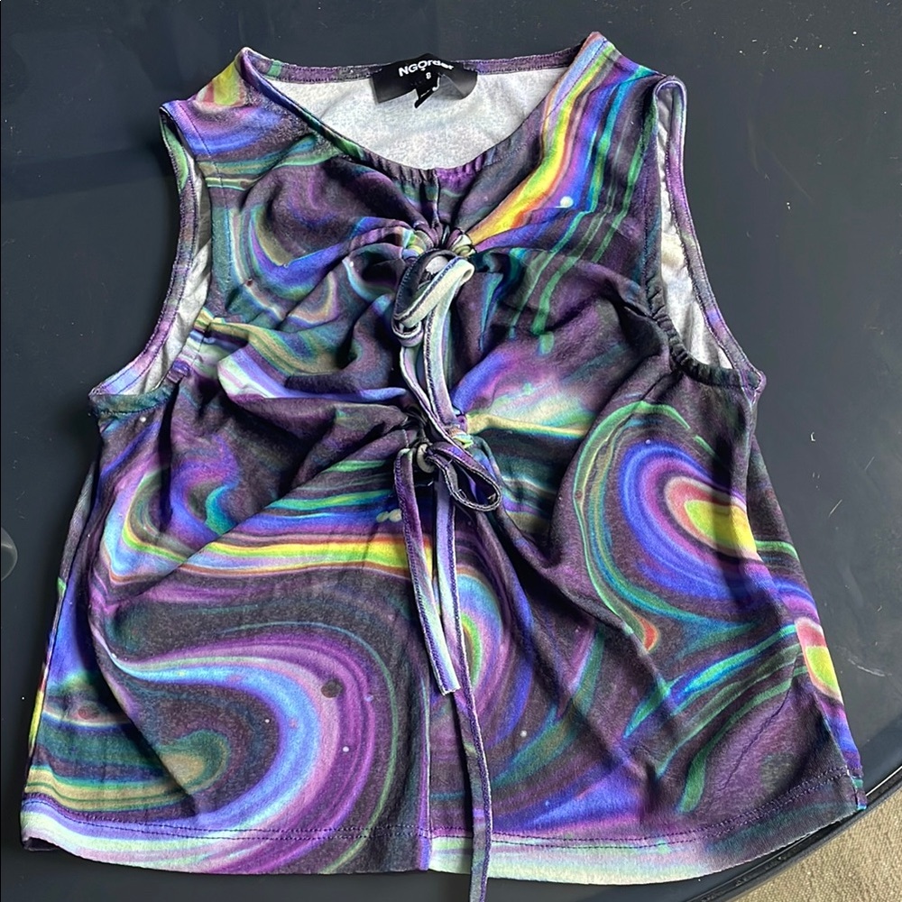 Purple and Blue Sleeveless Tie Front Tank Top